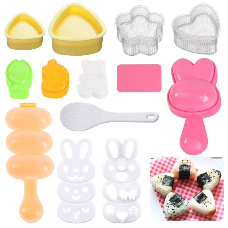 Machomby 10pcs Cute Onigiri DIY Rice Ball Molds - Animal Decorating, Triangle Shapes, Bento Sushi Maker Tool - Image 1